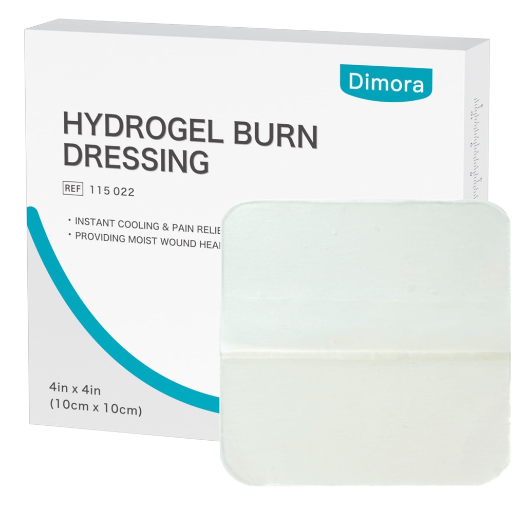Dimora Hydrogel Burn Dressing 4 "x 4" - Burn and Hound Dressing Instant Cooling Relief for Minor Burns & Rands, Soothing Moist Burn Pads for 1st-2nd Degree Burns, Cięcia, Otarcia (10 Count)