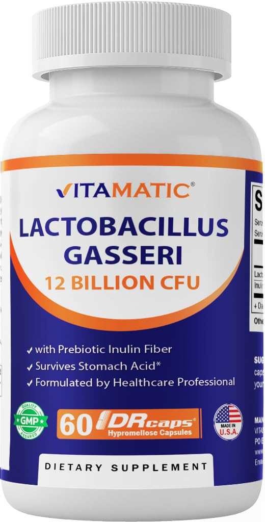 Vitamatic Lactobacillus Gasseri - 12 Billion na DR kapsułki - 60 Hrabia - Pomocnictwo pokarmowe - Made with Prebiotic Inulin Fiber