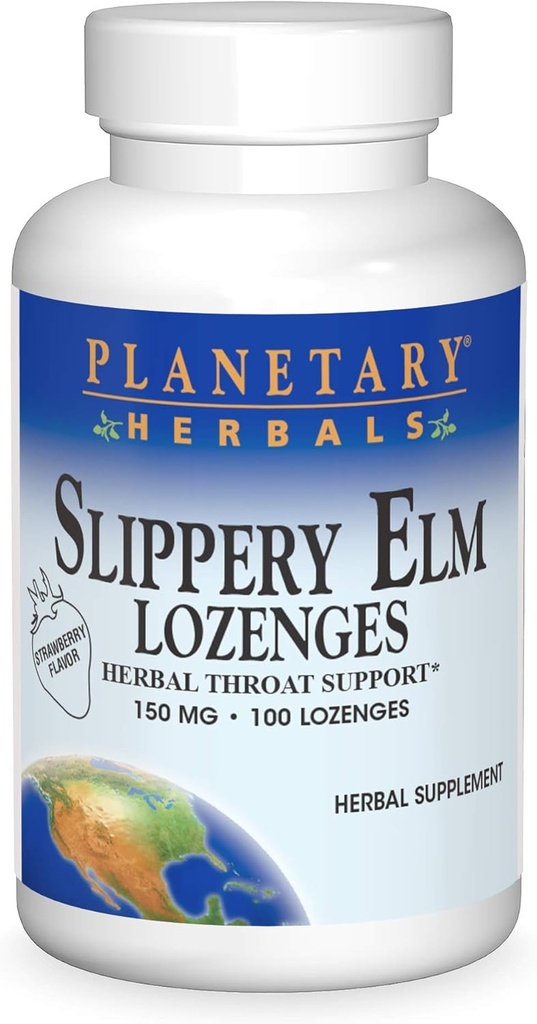 Planetarne zioła Śliski Elm Truskawki Lozenges, Herbal Throat Support, 100 Lozenge