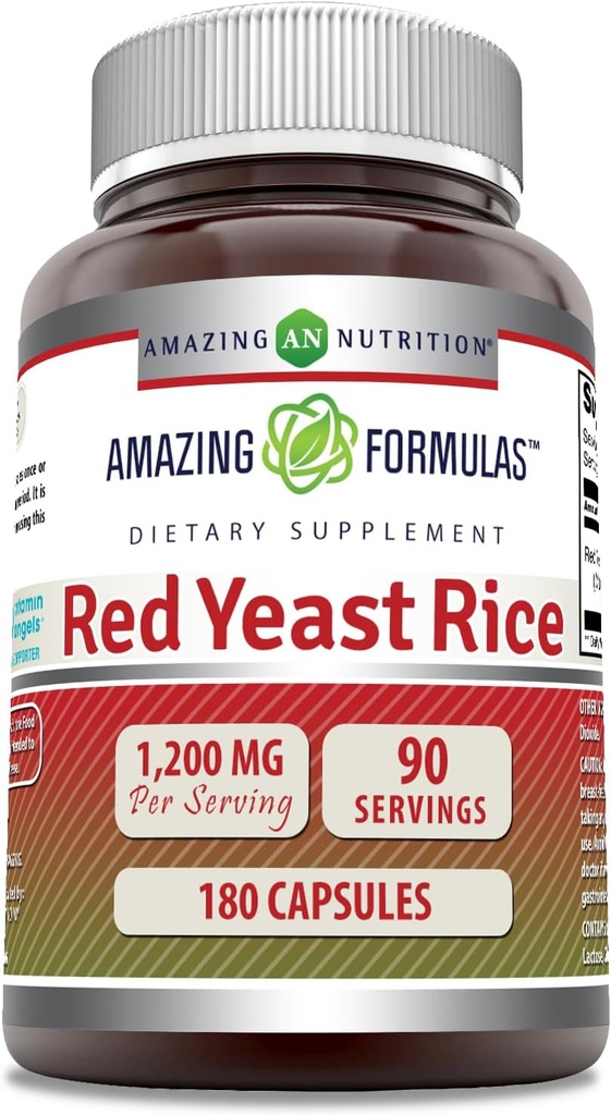Amazing Formulas Red Yeast Rice 1200mg Per Serving Capsules Supplement Amend124; Non-GMO Amend124; Gluten Free Amend124; Made in USA (180 Count)