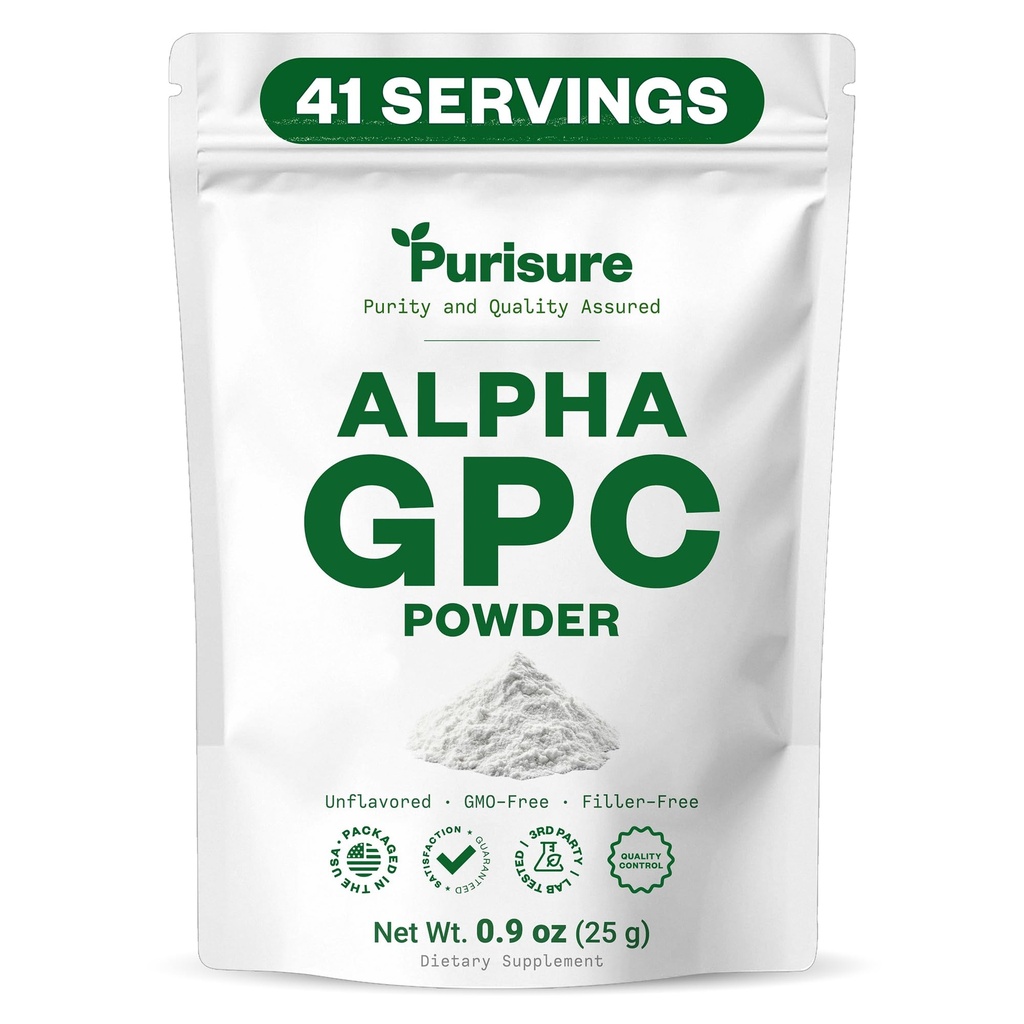 Wypoczynek Alpha GPC Proszek, 25 g, Pure Alpha GPC Suplement choliny dla mózgu i ostrości, CDP Suplementy choliny dla wydajności pamięci i koncentracji, No Fillers, Non-GMO, Oferty 42 Sługi