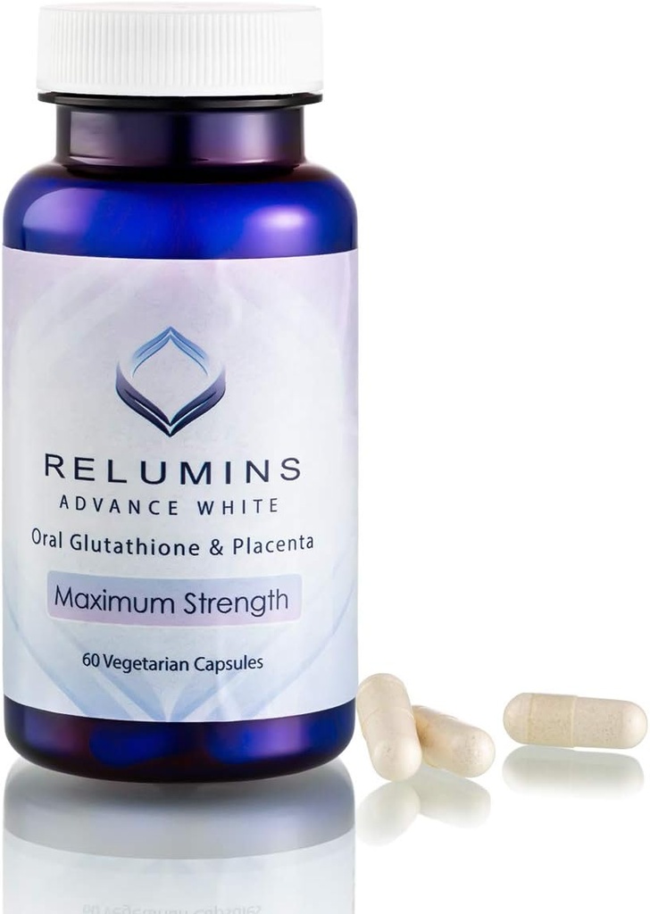 Reluminy Zaawansowane Kapsułki z białym glutationem - Max suplement siłowy z ALA, Placenta, Rose HIPS & Witamina C - Wspiera Kolagen & Młoda Skóra, Made in USA - 60 Czapki