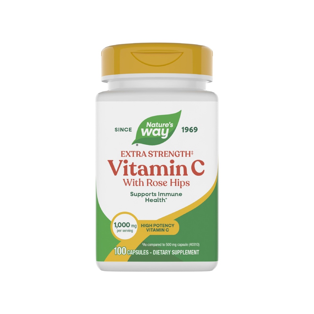 Nature's Way Extra Strength(1) Vitamin C with Rose Hips, Supports Immune Health*, Collagen Production*, High Potency Vitamin C, 100 Capsules (Packaging May Vary)