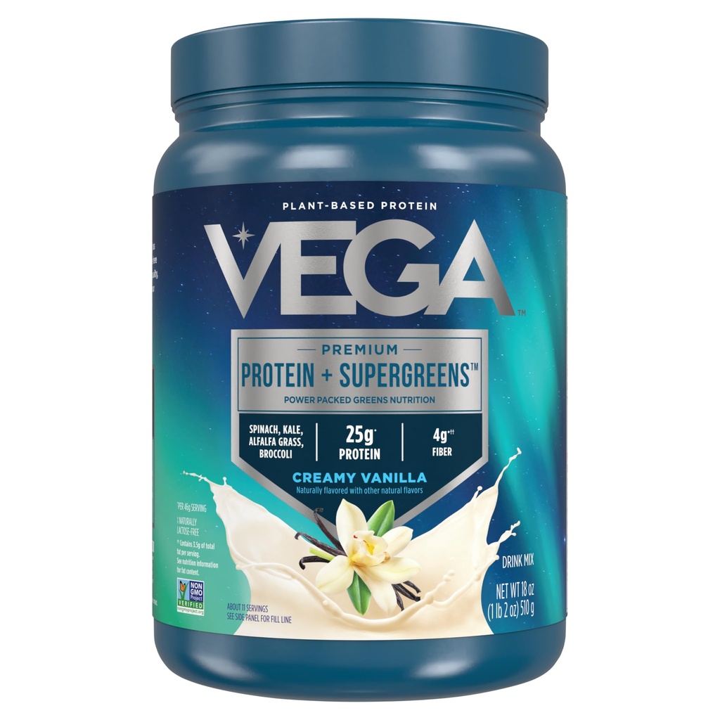 Białko Vega i zielona białko w proszku kremowe Vanilla (11 Servings) 25g Białko roślinne Plus warzywa, Wegan, Non-GMO, Białko grochu dla kobiet i mężczyzn, 1,2lbs