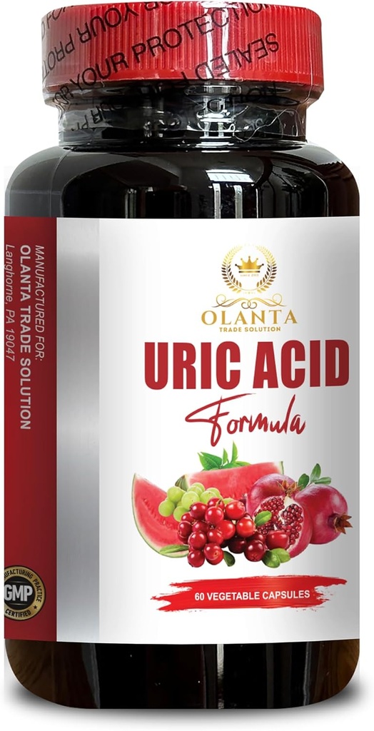 Ogólne wsparcie trakcji moczowej - URIC Acid Formula Advanced Complex - Wsparcie immunologiczne, Kwas cytrynowy, Seler seed, Tart Cherry, Green Coffee Fasola, Granat, Turmeric - 1 Butelka 60 Kapsułki