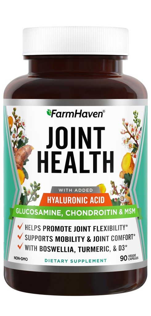 FarmHaven Glukozamina Chondroitin MSM z Boswellią, Turmeric Pension 124; Dodano kwas hialuronowy i witaminę D3 Address 124; Promotes Joint & Muscle Health & Influentics Response