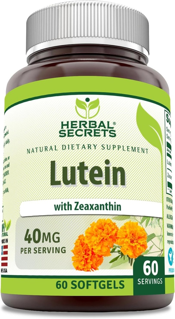 Tajemnice ziołowe Luteina z suplementem Zeaksantyny 124; 40 Mg na serwowanie 124; 60 Softgeli 124; NieGMO 124; Bezglutenowe 124; Made in USA