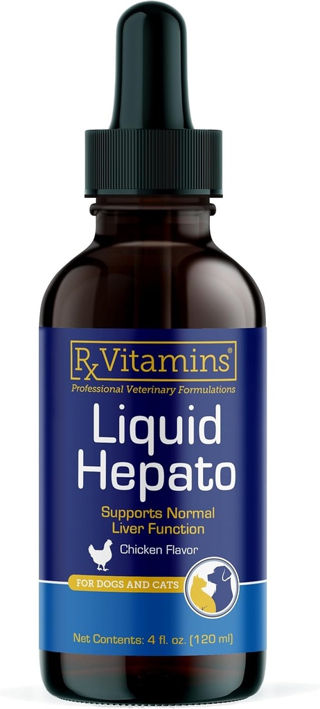 Rx Vitamin Liquid Hepato - Liquid Liver Support Supplement with Milk Thistle Extract - Liquid Liquid Liquid Hepato - Liquid Liver Supplement Supplement with Milk Thistle Extract - Liquid Dog Supplement Enriched with Witamina B Complex - Chicken Flavor (4oz)