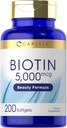 Carlyle Biotin 5000mcg Softgels 124; 200 Hrabia 124; Witaminy do skóry włosów i paznokci 124; Non-GMO, Gluten suplement wolny