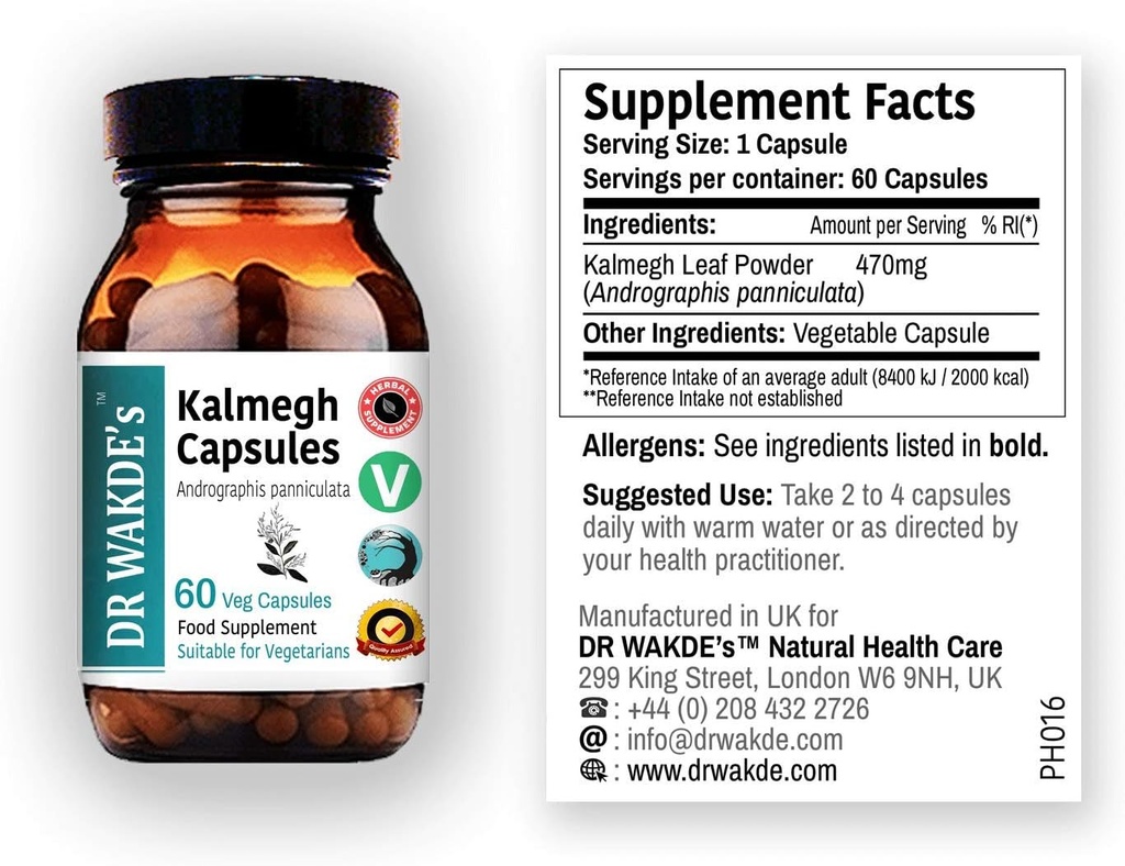 DR WAKDE Kalmegh Kapsułki (Andrographis panniculata, 60 Czapki Veg, Supplement bazujący na plancie, Ayurvedic Herb, All Natural, Vegan)