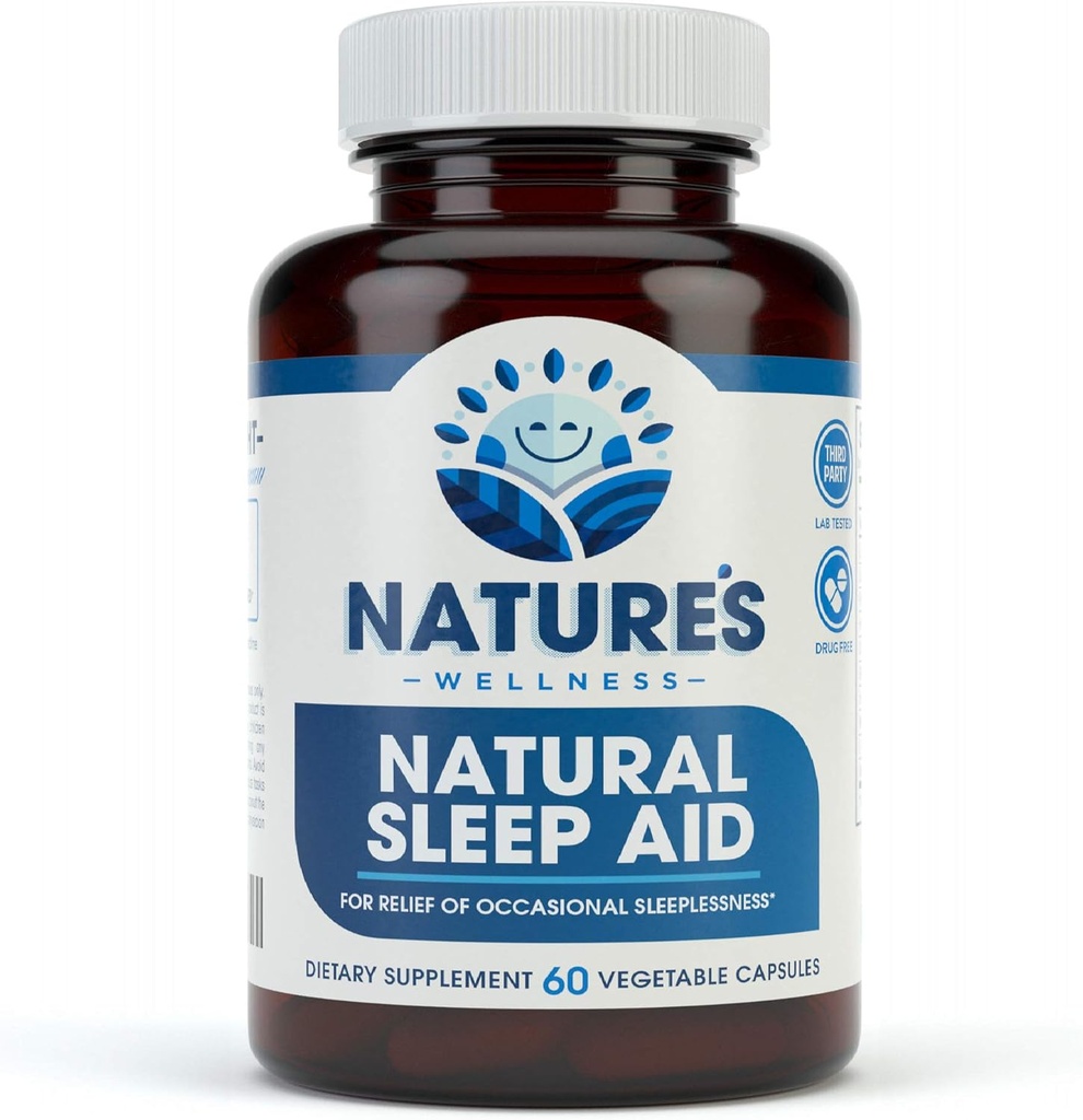 Premium Natural Sleep Aid dla dorosłych - Efektywna ulga - Non Habit Forming - Wake Up Feeling Refreshed - Proprietary Blend with Melatonin, Tryptofan, Magnez, Valerian, Rumianek & More - 60 Veg