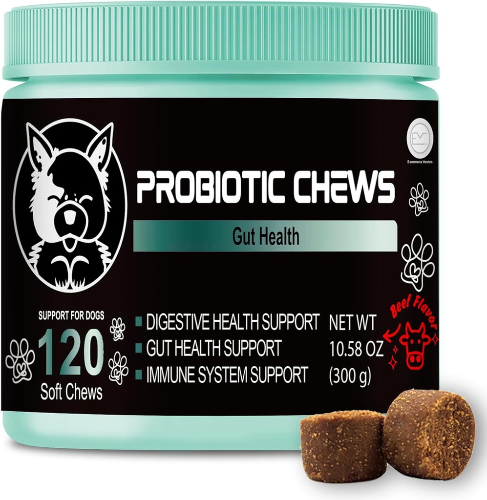 Calming Chews for Dogs V- EST - Dostępne w 3 Formuły: Calming, Multivitamin lub Probiotyki - Soft Chews Chicken Flavor - Pomaga Stress & Lęk - 120 Count