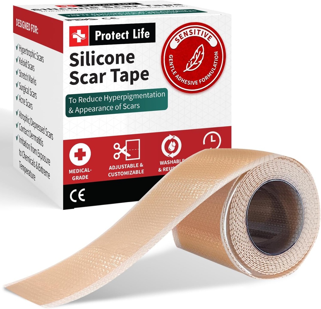Protect Life Silicone Scar Arkusz 1.6 "x 118" Roll- 3M - Taśma medyczna klasy Scar dla Keloid Bump Removal - wielokrotnego użytku Taśma silikonowa Scar Removal Paps, Łaty do chirurgicznych Scars, C Sekcja
