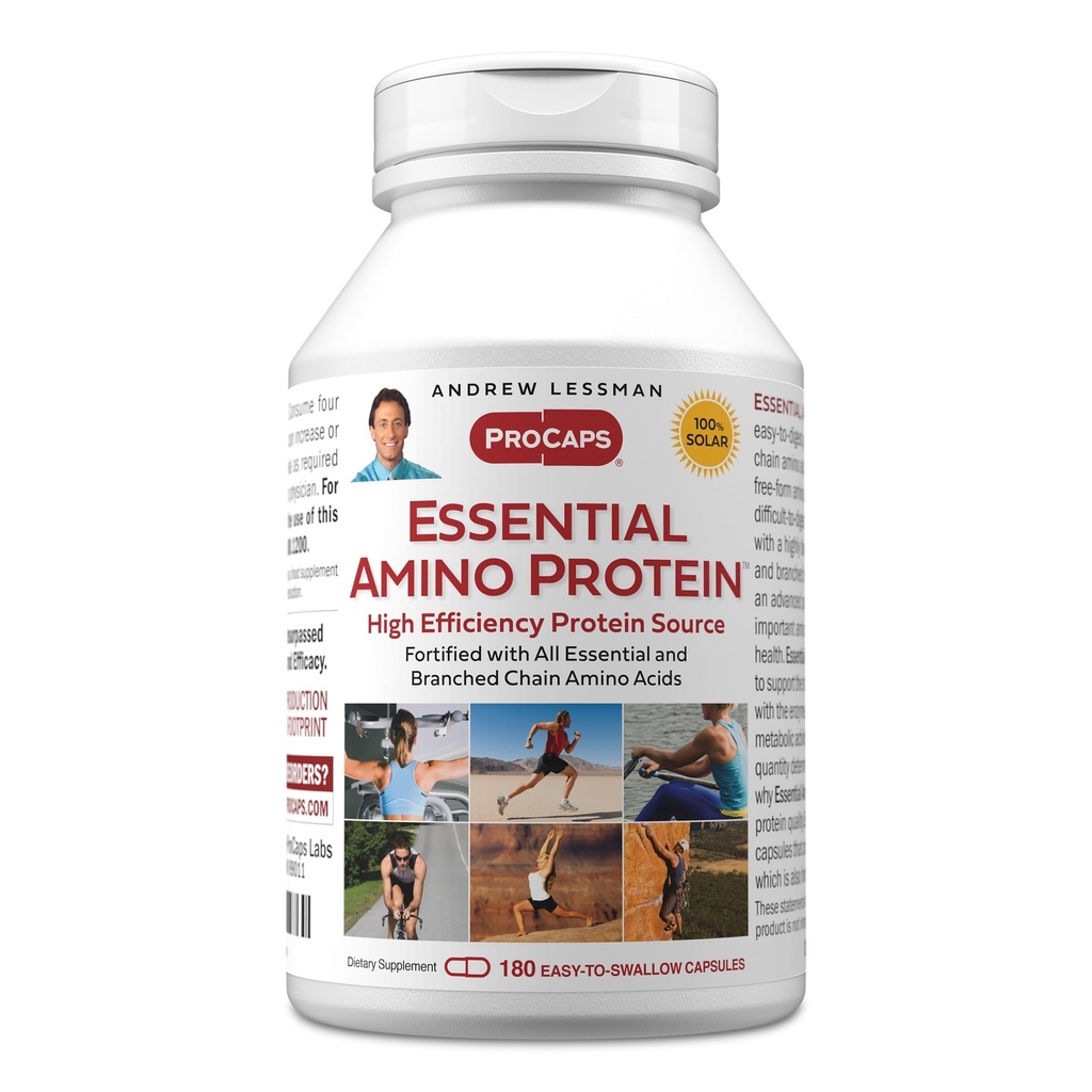 ANDREW LESSMAN Essential Amino Protein 180 Kapsułki - Wysoce Biodostępne źródło białka z esential and branched Chain Acids. Obsługuje strukturę i funkcje kluczowych organów i tkanek.