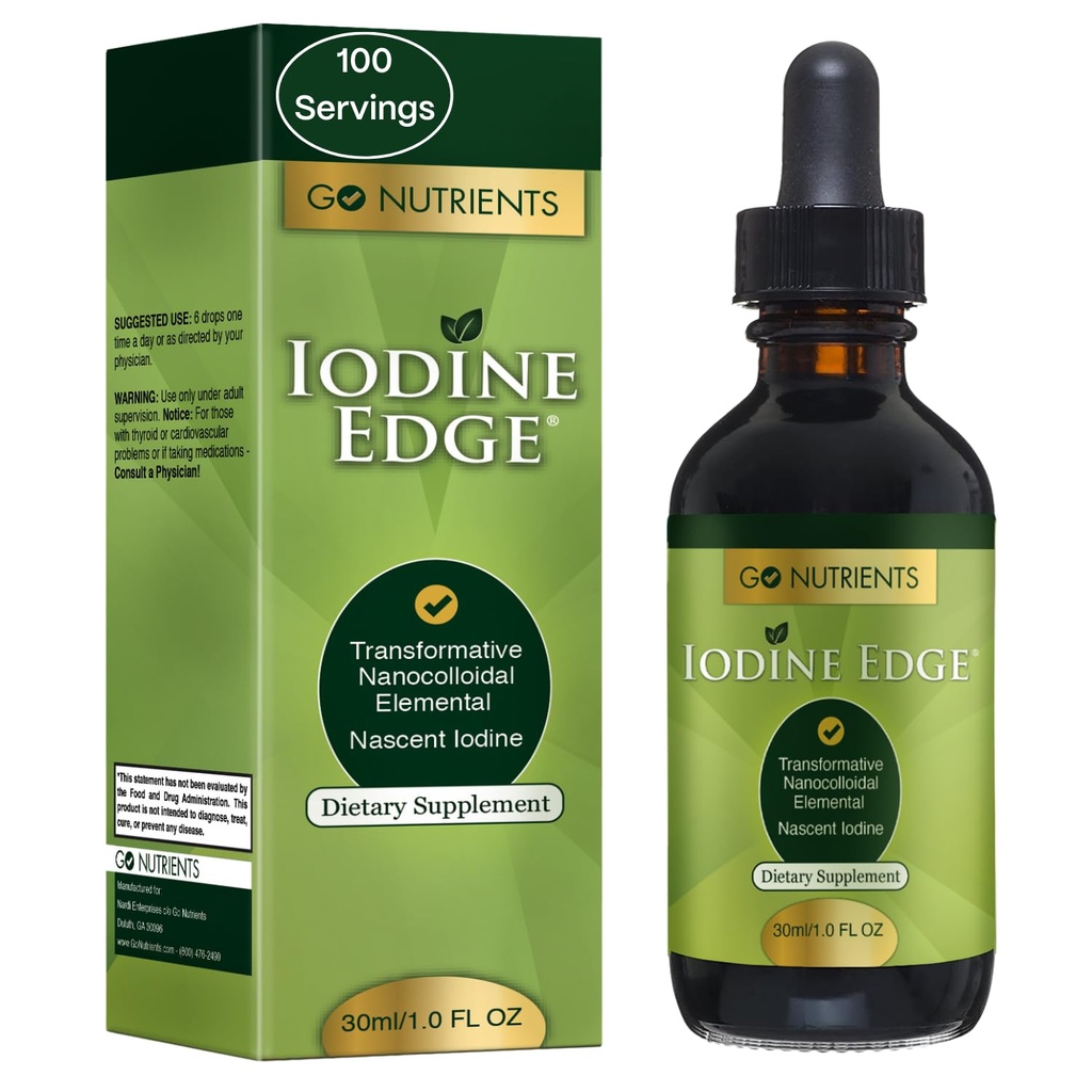 Go Nutrigents Jod Edge - Organic Nascent Jod Liquid Supplement for Thyroid Support, Energy, Immune & Cognitive Health - Wysoka absorpcja Kropli - Naturalne nalewka dla kobiet i mężczyzn - 1 oz