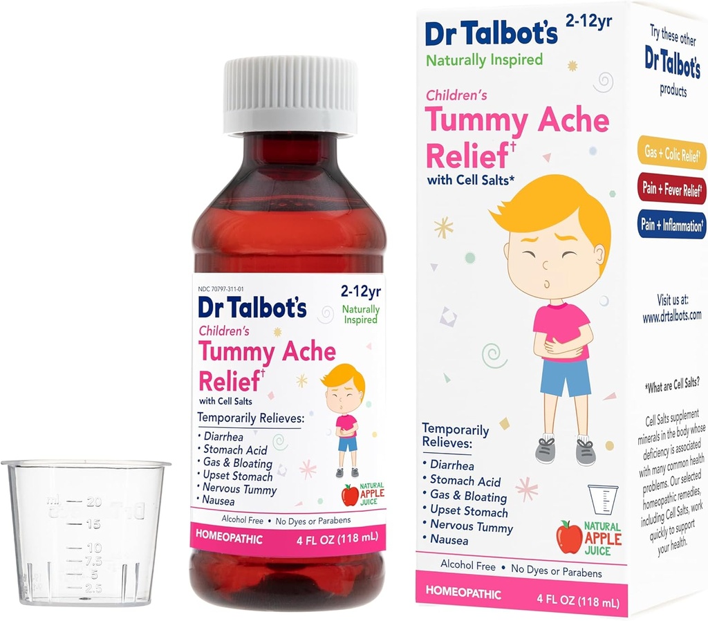 Leki przeciwbólowe dla dzieci Dr. Talbot 's Tummy Ache - 4 oz - Zawiera Puchar Dawkowanie - dla 2-12 Lat - Naturalny aromat jabłkowy (Opakowania)