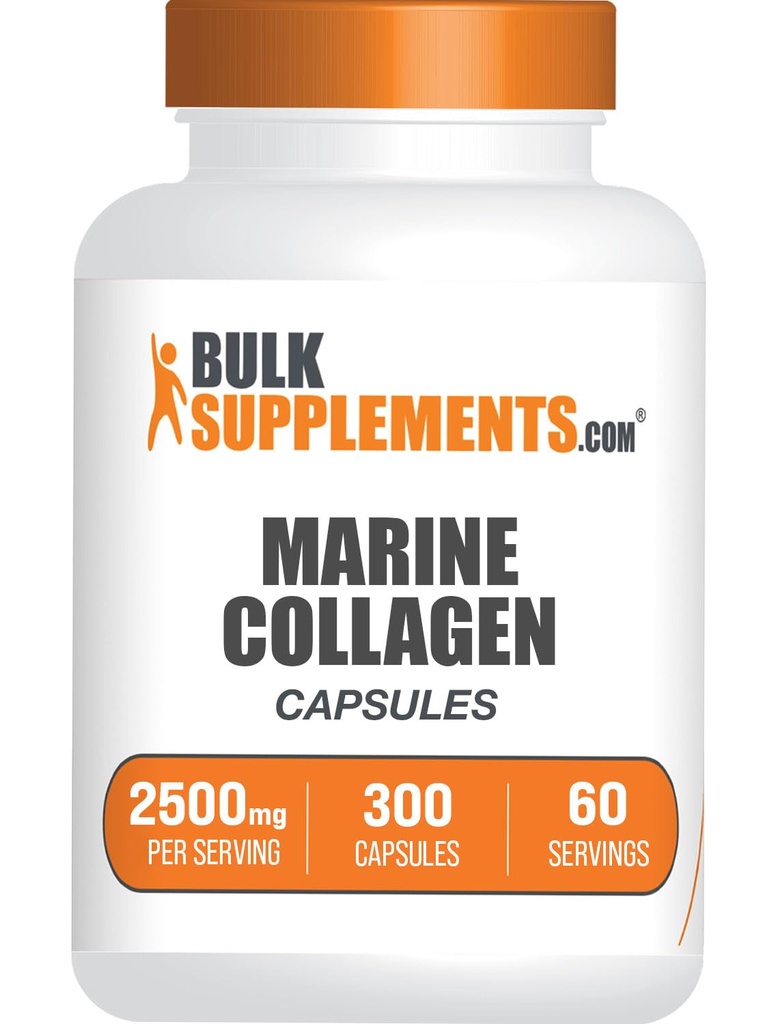 BulkSupplements.com Marine Collagen Kapsułki - Suplement do Kolagenu Ryby, Kolagen dla Kobiet i Mężczyzn - Hydrolizowane Collagen, Gluten Free, 5 Kapsułek na Serving, 300 Kapsułek (Opakowanie 1)