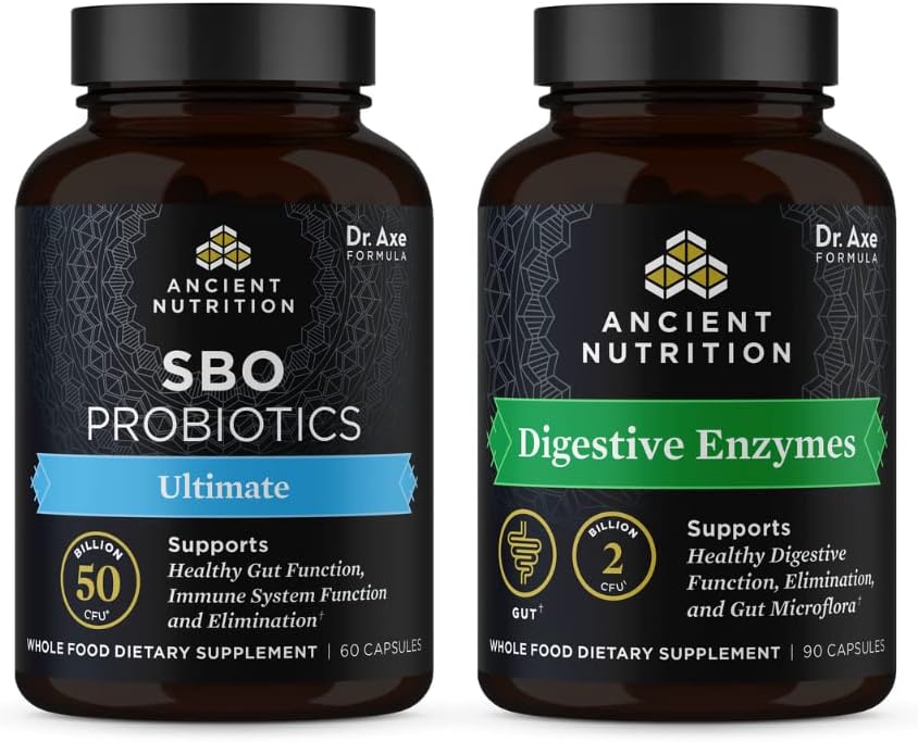 Ancient Nutrition SBO Probiotyki kapsułki, Ultimate, 60 Count + Digestive Enzymes kapsułki, 90 Count