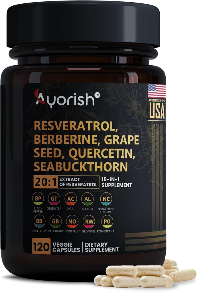 Ekstrakt Quercetin Green Tea Extract Acai Noni Polyfenol suplement dla kobiet i mężczyzn, N- Acetyl Cysteine NAD Booster 120