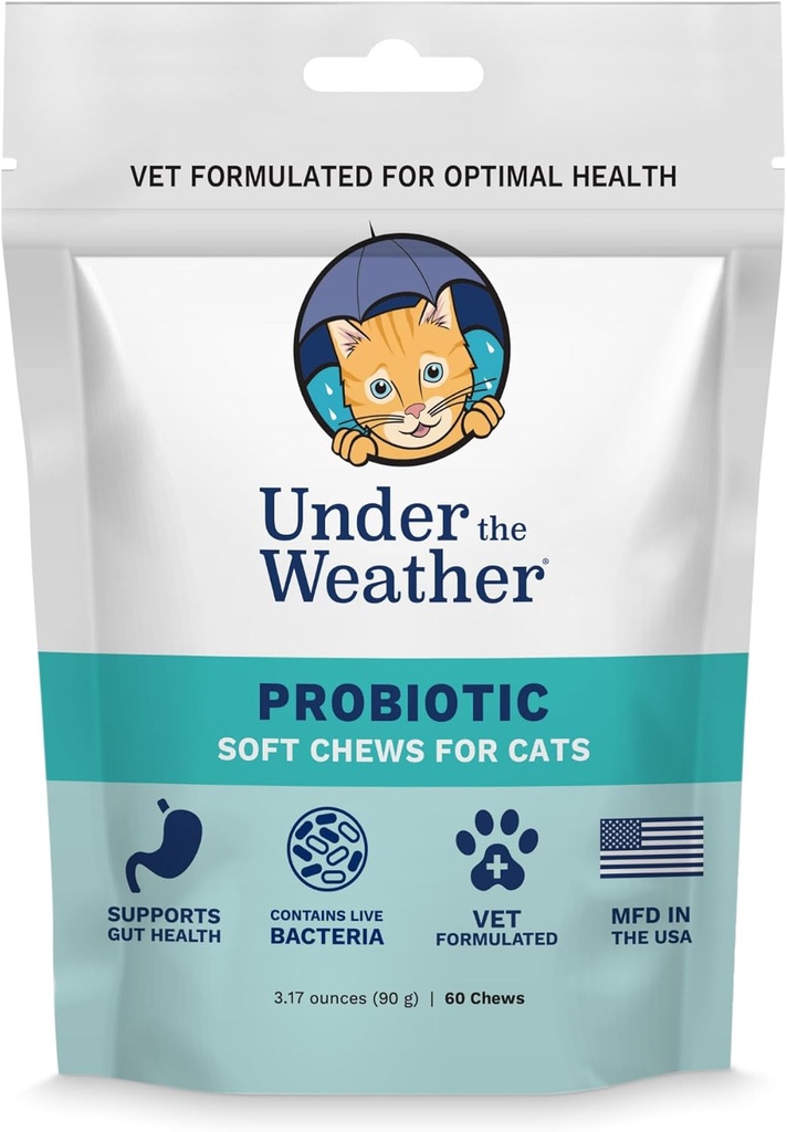Pod Pogoda Pet Probiotic Chews dla kotów 124; Promotes Normalne trawienie, Balances Zdrowy Gut Health 124; 60 Star Shaped Soft Chews