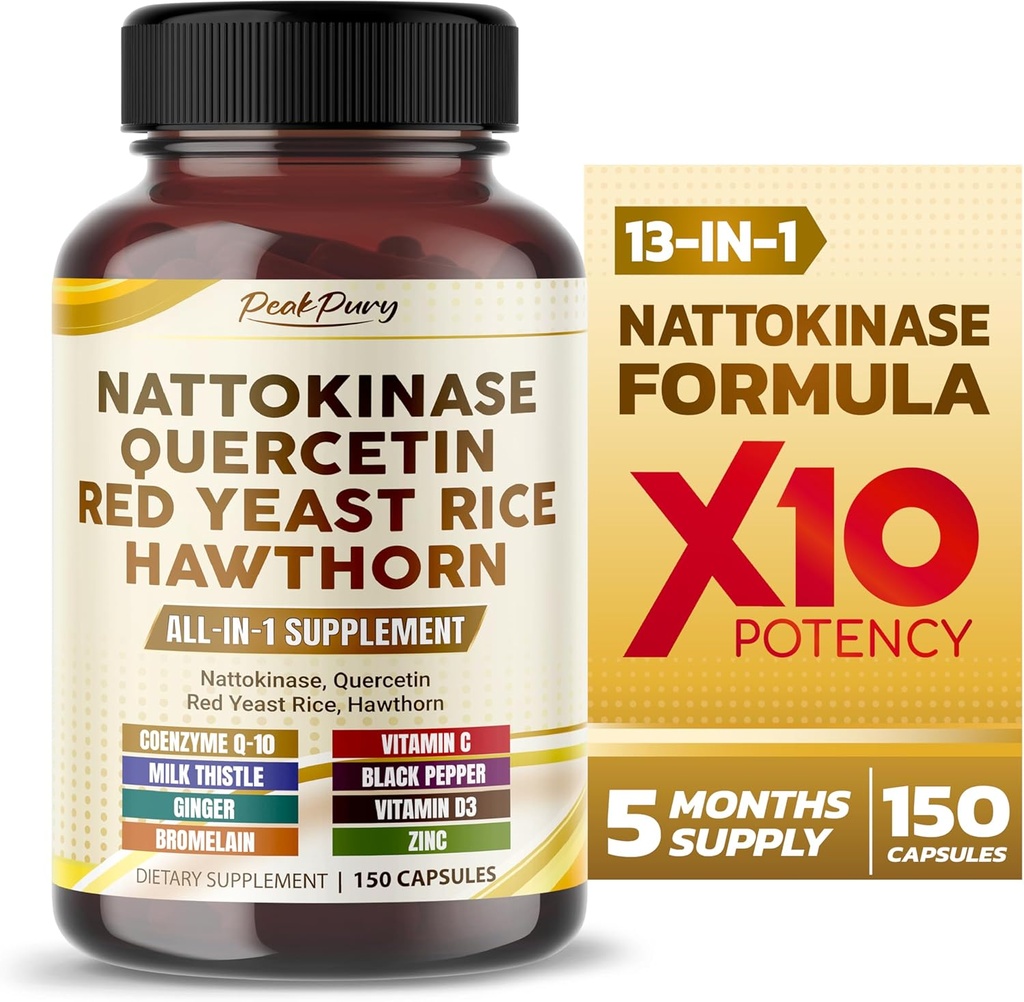 Nattokinase 5000FU Quercetin Red Yeast Rice Hawthorn - Ogólne wsparcie Wellness - Made in USA
