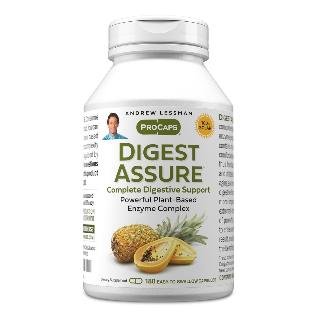ANDREW LESSMAN Digest Assure 180 Kapsułki - Kompleksowy Mieszanka Potężnych Enzymów Naturalnych do Wsparcia i Wzmacniania Zdrowia Trawiennego, Wegetariańskie Enzymy Sourced, Małe Łatwe do Połknięcia Kapsułki