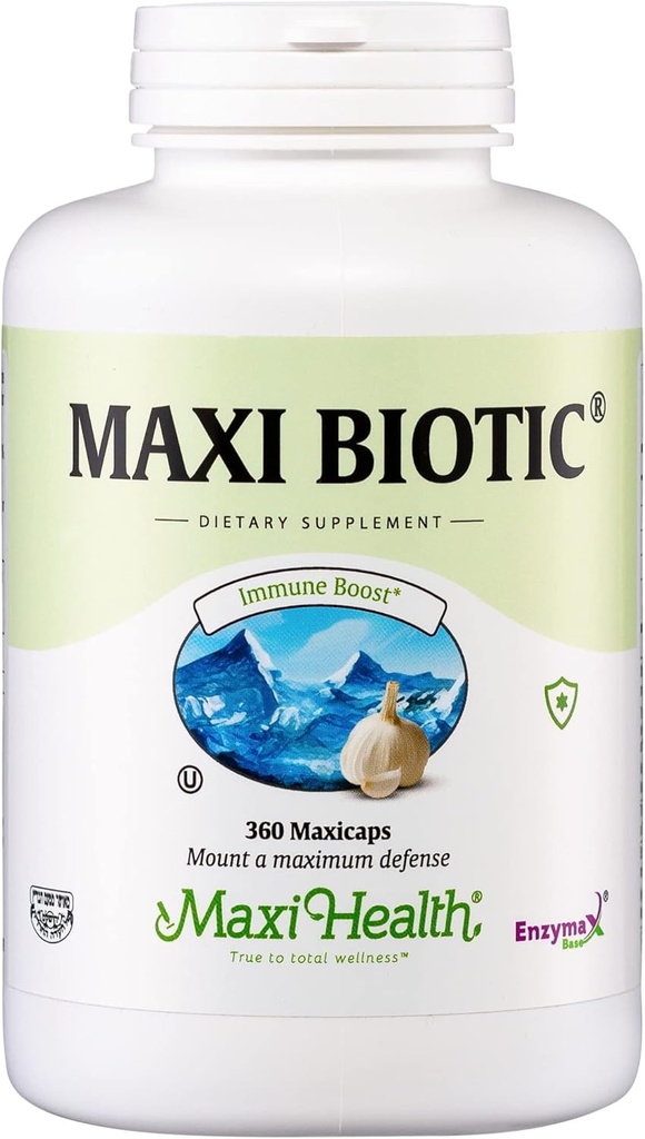 Maxi Health - Maxi Biotic Aged Garlic Extract Kapsułki (360 Count) 124; Kyolic Garlic Supplement z Spirulina, Echinacea, Oregano i Enzymax - Naturalny przeciwutleniacz - Wellness Support