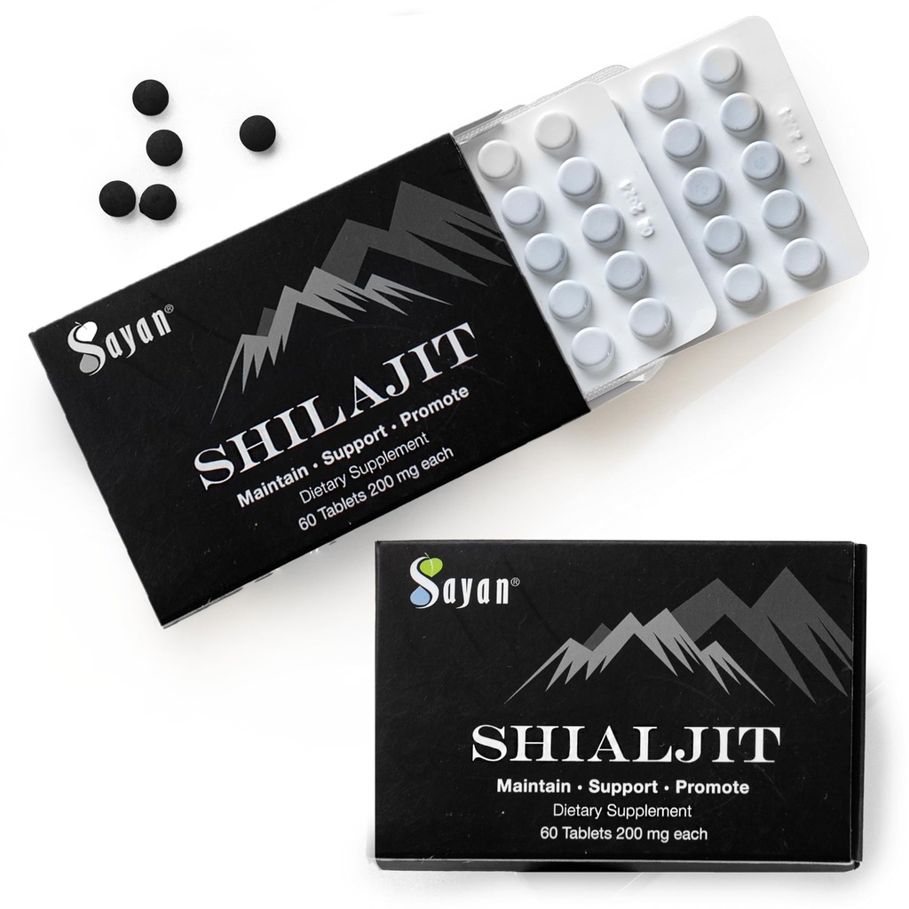 Sayan 100% Pure Shilajit Tablets, 24,000 mg suplement o dużej mocy, bardziej skuteczne niż Resin & Kapsułki, 85 + Ślad Minerałów Sourced z 10.000 ft Lab- Tested for Purty. 120 tabletek, 2-4 miesiące dostaw