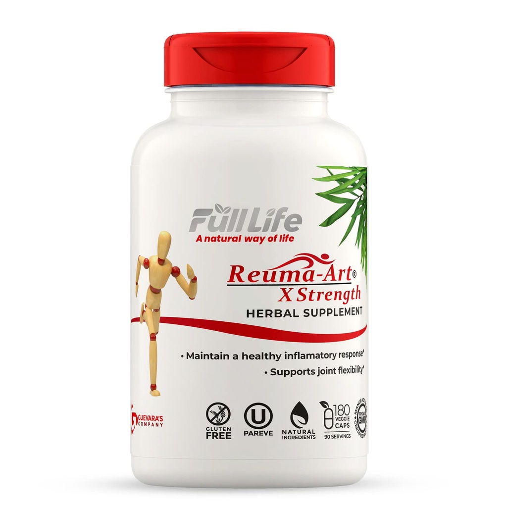Full Life Reuma- Art X Siła - 400 mg Suplementy ziołowe - Wspomaga wspólną elastyczność - 180 Kapsułki wegetariańskie