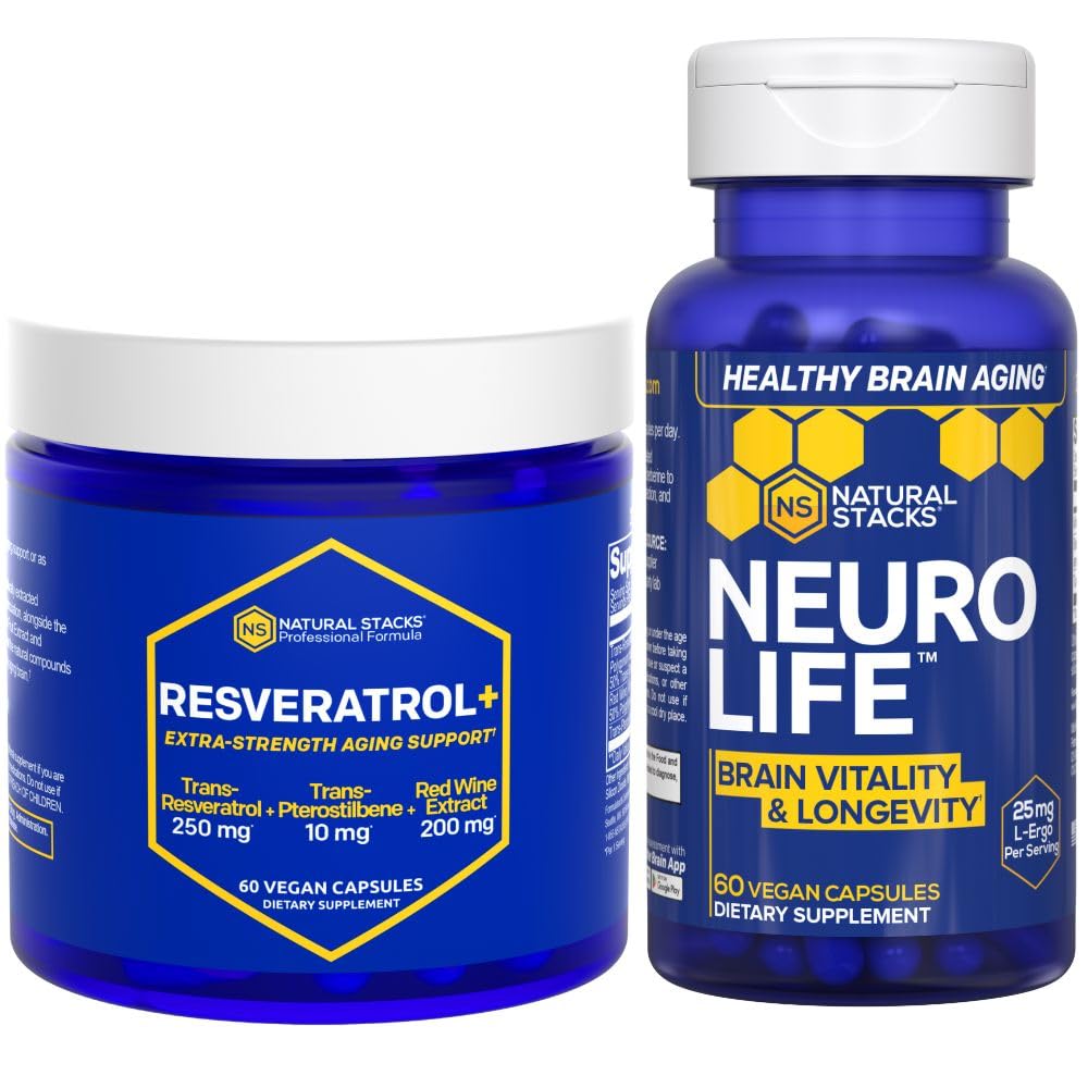 NATURAL STAKS NeuroLife & Resveratrol Supplement Bundle - wspiera długowieczność i starzenie się mózgu * - 120 Kapsułki ogółem