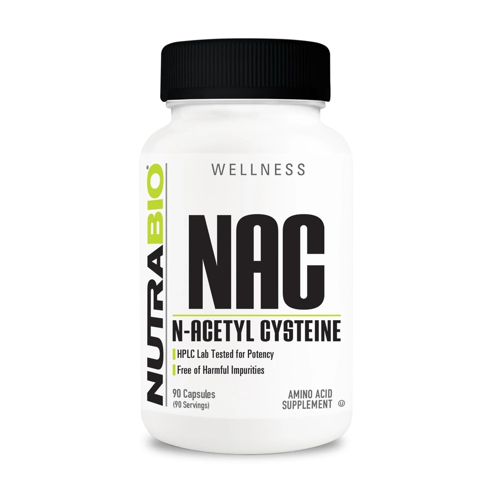 NutraBio N- Acetyl Cysteine Supplement (NAC) - 90 Kapsułek, 600mg Każdy - Potężny przeciwutleniacz - Wsparcie immunologiczne - Boost Glutathione
