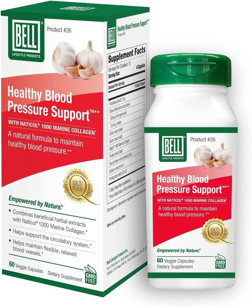 Bell Healthy Blood Pressure Support ™ Unique Blend - Naturalny mieszanka Green Coffee Bean Extract, Czosnek i Seler Seed Extract Supplement- 60 Kapsułki, Wegan, Non-GMO