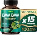 GriMed Kava Kava 19,700mg - X 15 Moc z Ashwagandha Lemon Balm - Siła, Relax, Restore, Spokój - Made in USA (100 Count (Pack of 1))