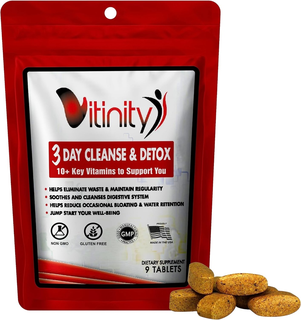 VITINITY 3 Detox dzień - Natural Whole Body Detox Pills - Colon Cleanse for Digestive Health - Herbal Supplement for Weight, Bloating, & Continues Relief - Apple Cider Vinegar & Cayenne Pepper (1)