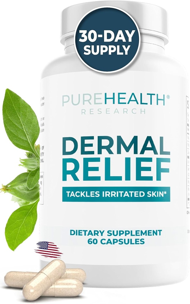 PUREHEALTH BADANIA NAUKOWE Suplementy o uldze skórnej - dla nawadnianej skóry, wyprysku i skórki z L- histydyną, ekstraktem Ashwagandha Root, Rhodiola Crenulata, witaminą D i E - 1 butelką - 60 kapsułkami