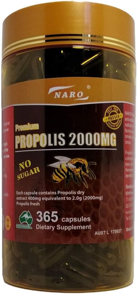 Naro Bee Propolis Extract 2000mg Premium Eucalyptus Dark 365 Kapsułki australijskie Made