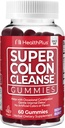 Zdrowie Plus Super Colon Cleanse Gummies 15 Day Supply of Gentle Overnight Relief od sporadycznych zaparć, Natural Senna Leaf Extract, Suplement diety, Mieszane Berry Flavor, 60 Count