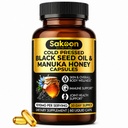 Black Seed Oil Kapsułki - Z New Zealand Manuka Miód, Cold Pressed Turecki Nigella Sativa Oil, 2% Thymoquinone, Immune & Digestive Support, Made in USA, 60 Hrabia, 1010mg na porcję