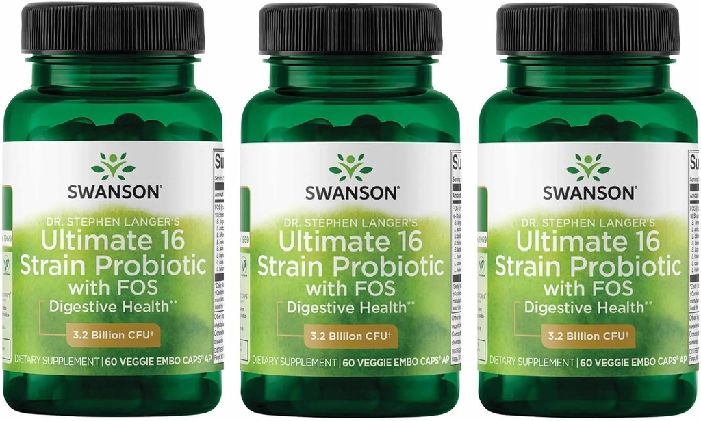 Swanson Dr. Stephen Langer 's Formula - Naturalny probiotyk w / Prebiotyczne FOS - 16-Suplement szczeliny Promowanie wsparcia trawiennego w / 3.2 Miliard CFU na kapsułki - (60 kapsułki wegetariańskie) 3 opakowania