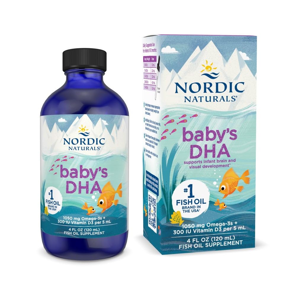 Nordic Naturals Baby 's DHA, Unflavored - 4 oz - 1050 mg Omega-3 + 300 IU Witamina D3 - Wspiera rozwój mózgu, Wizji i układu nerwowego u dzieci - Non-GMO - Sługi maja Vary