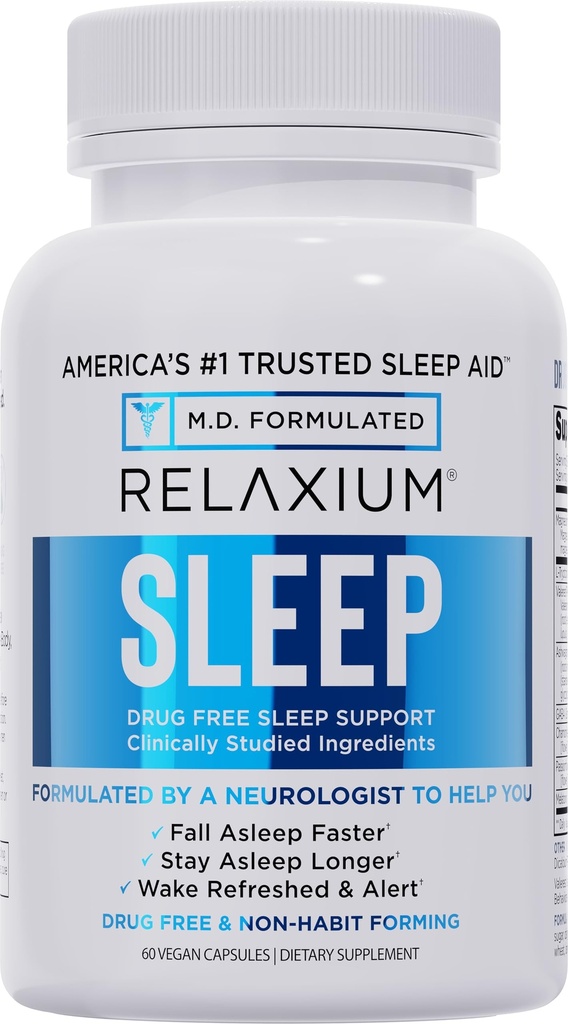 Relaxium Sleep Aid - Professional Strength Formula dla dorosłych 124; 5 mg Melatonina, Magnezu Glycinate, Valerest & Ashwagandha Between 124; Non- Habit Forming Sleep Support 124; 60 Kapsułki, 30- Day Supply