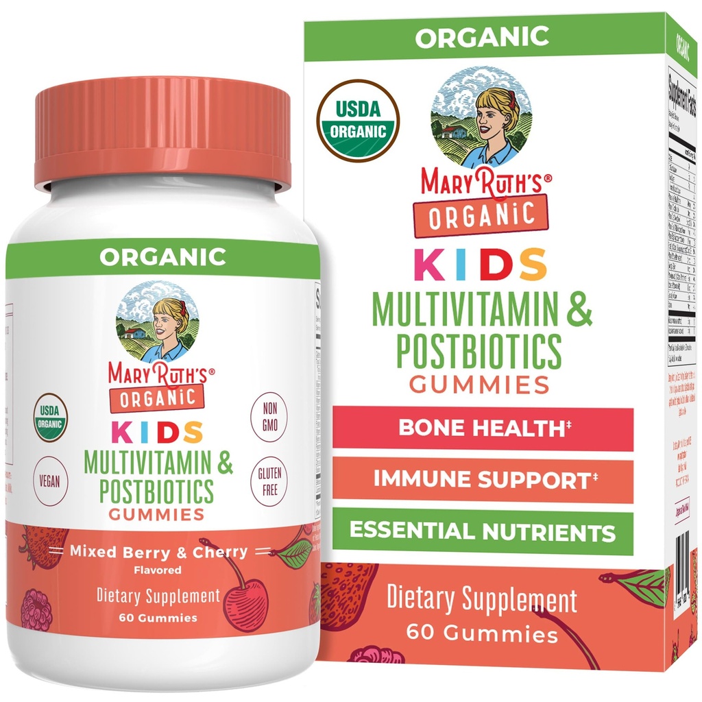 MaryRuth Organics Kids Vitamins 124; USDA Organic Vitamins 124; Multivitamin Gummies + Postbiotyki dla wieków 4 + 124; Lactobacillus Rhamnosus Vitamins 124; Vegan Vitamins 124; Non-GMO Vitamins 124; 60 Count