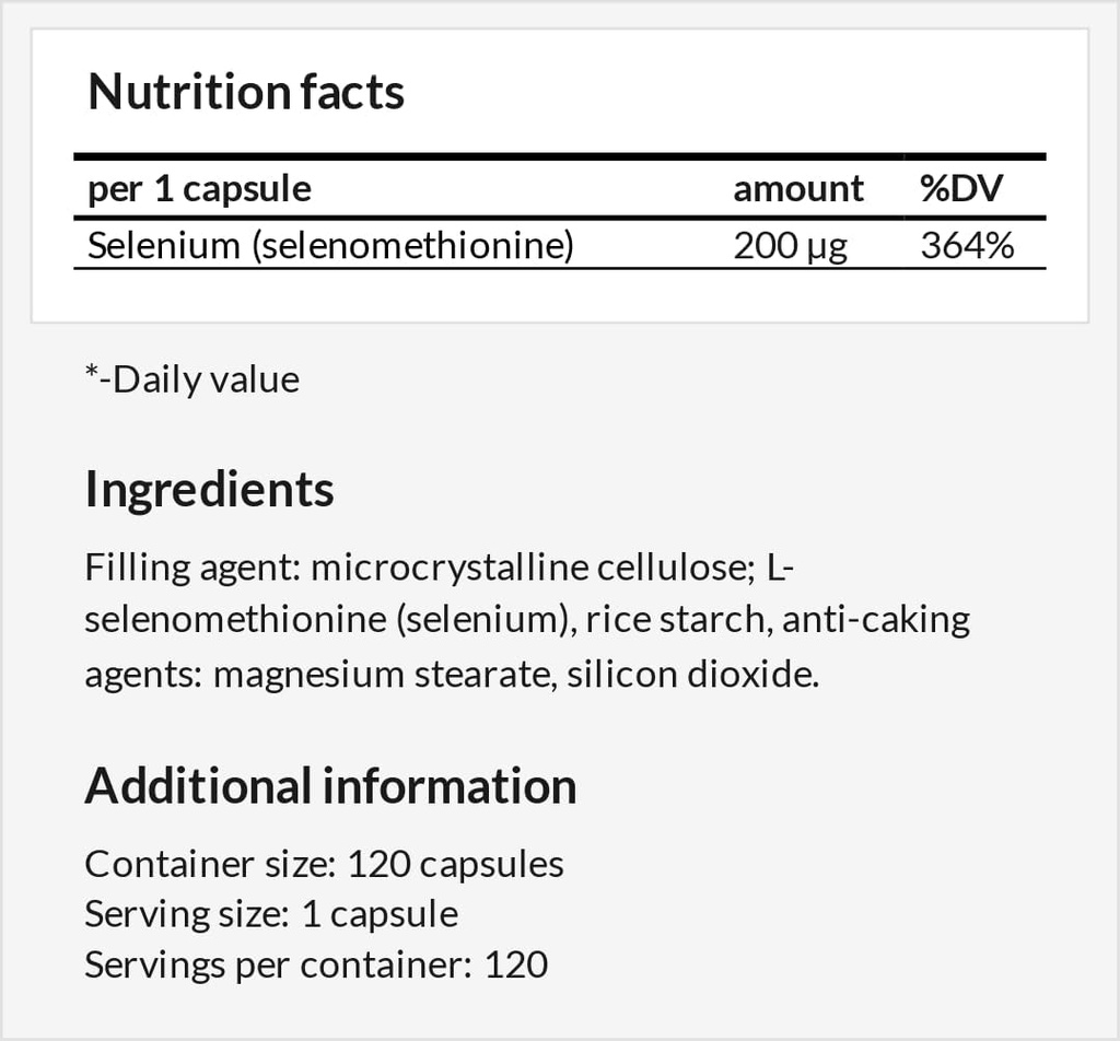 Selenium 200 µg (Selenometionina) - 120 kapsułek - 4 miesiące dostaw - suplement diety do wsparcia tarczycy i układu immunologicznego - MZ