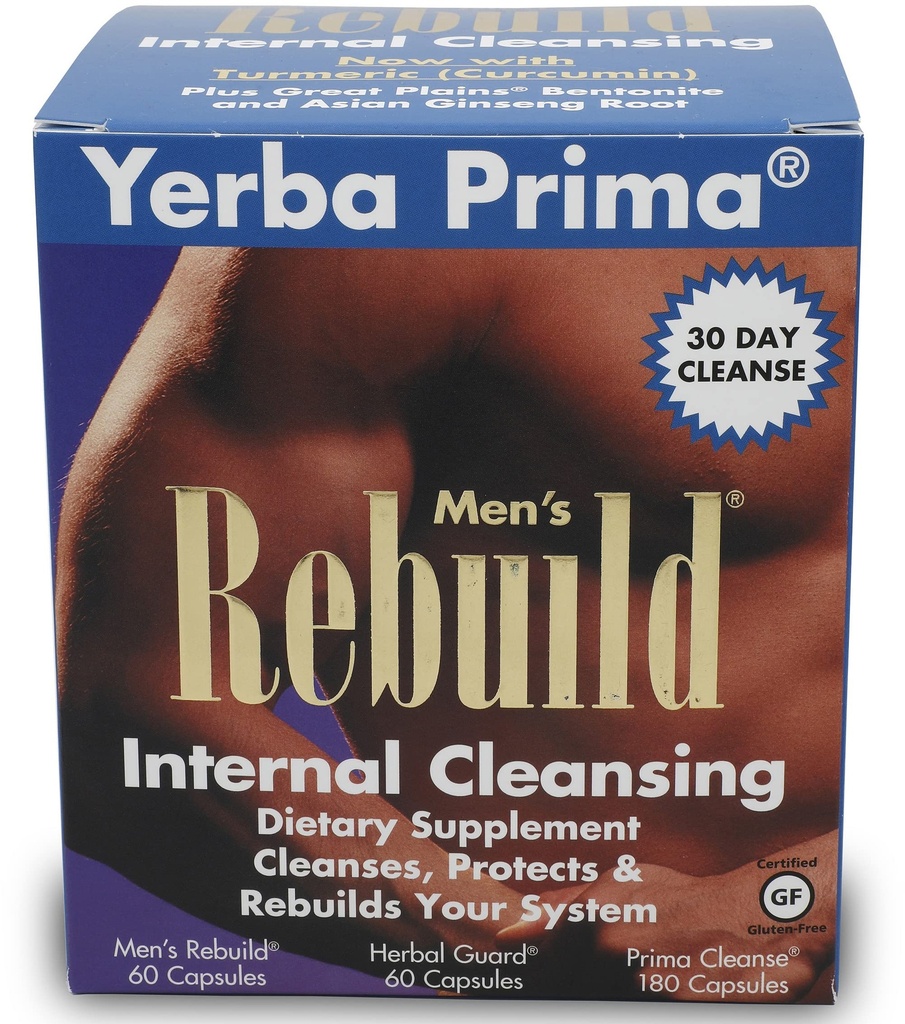 Yerba Prima Cleanse Men Rebuild Kit - 30 Day Wewnętrzne suplementy oczyszczające przeznaczone dla samców - Prostate & Colon Health - Nerki i Wątroba - Naturalne Ziołowe Psylium Fiber, Aloe Vera, Mleko Thistle Seed