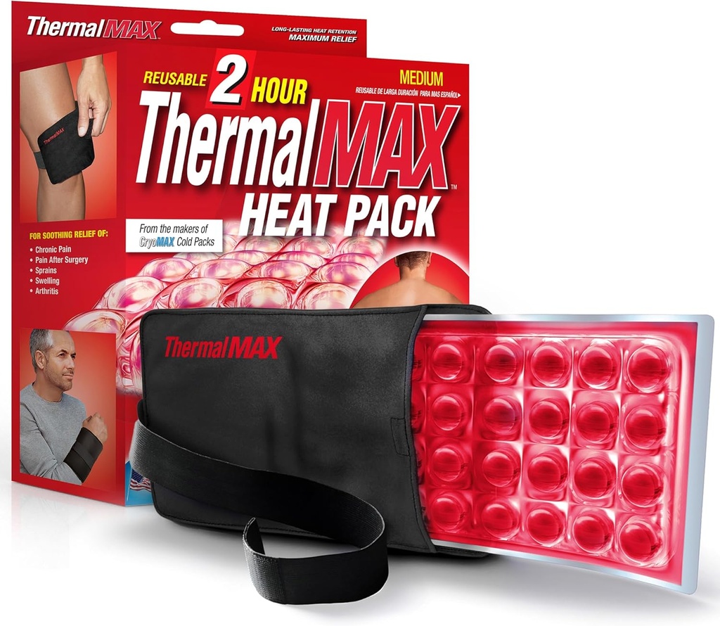 ThermalMax Realimable Heat Pack - Długotrwałe, Do 2 Godziny Terapii Heat, Fast- Ogrzewanie Relief Wrap z regulowanymi pasami, Best For Pain Relief, Komfort mięśni, Kolano, Back, Chirurgia Hip - średnie