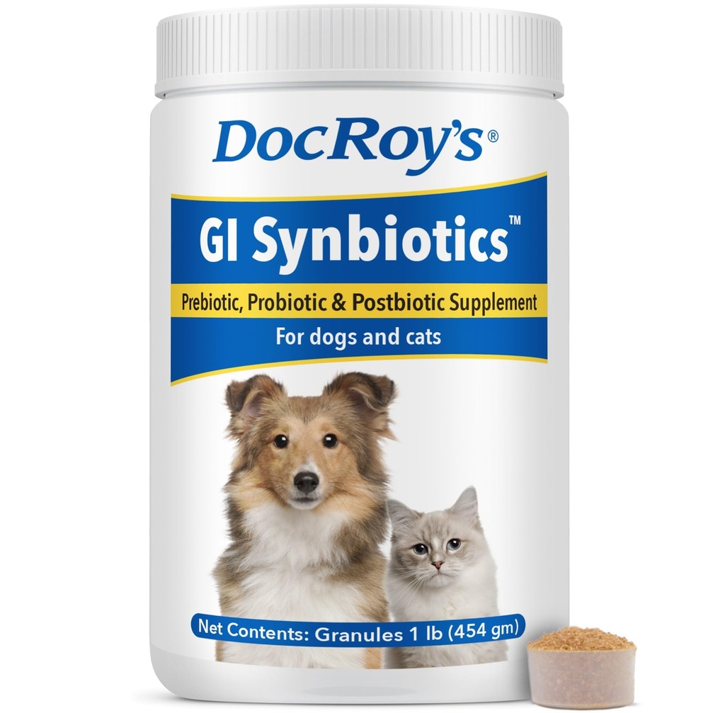 Doc Roy 's GI Synbiotyki Probiotyczne i Prebiotyczne Granulki dla psów i kotów - Digestive & Immune Health Supplement with Live Cultures, BgMOS & Beta Glucans - Kurczak Flavor - 454g Granulki