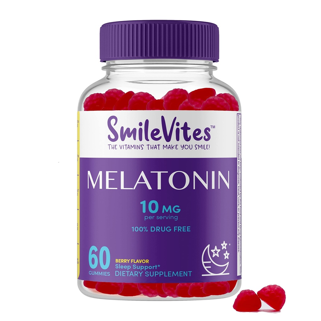 Heartland Pharma Melatonin Gummies 10mg 10mg XI124; 100% beznarkotykowa pomoc na sen XI124; Wspomaga Resteful Sleep & Relaxation XI124; Non- Habit Forming XI124; Berry Flavor XI124; 60 Count