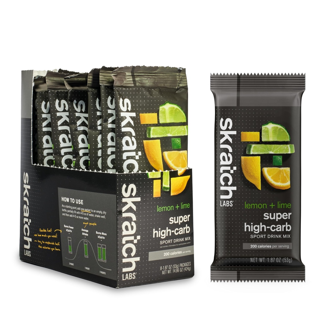 Skratch Labs Super Pakiety Napoje wysokowęglowodanowe - Proszek węglowodanowy - Dekstryna i elektrolity - Endurance Energy Gel Alternative - Lemon / Lime - 8 Pakiety pojedyncze - Nie- GMO