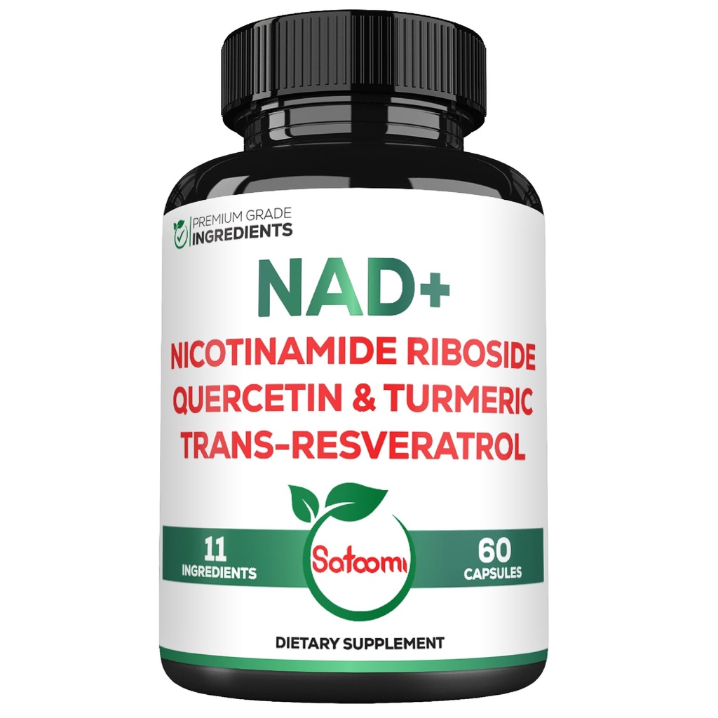 Satoomi NAD Suplement dla Kobiet - NAD Nikotynamid Ribozyd Resveratrol 900mg, Quercetin, Turmeric, Astragalus, Ginseng, Witamina D3, Witamina C - 60