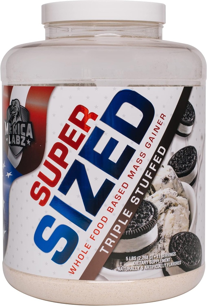 'Merica Labz Super Sized Whole Food Based Mass Gainer z 46g protein, Zawiera enyzmy digestive dla łatwej trawienia, 5 funtów (Triple Nadziewane)